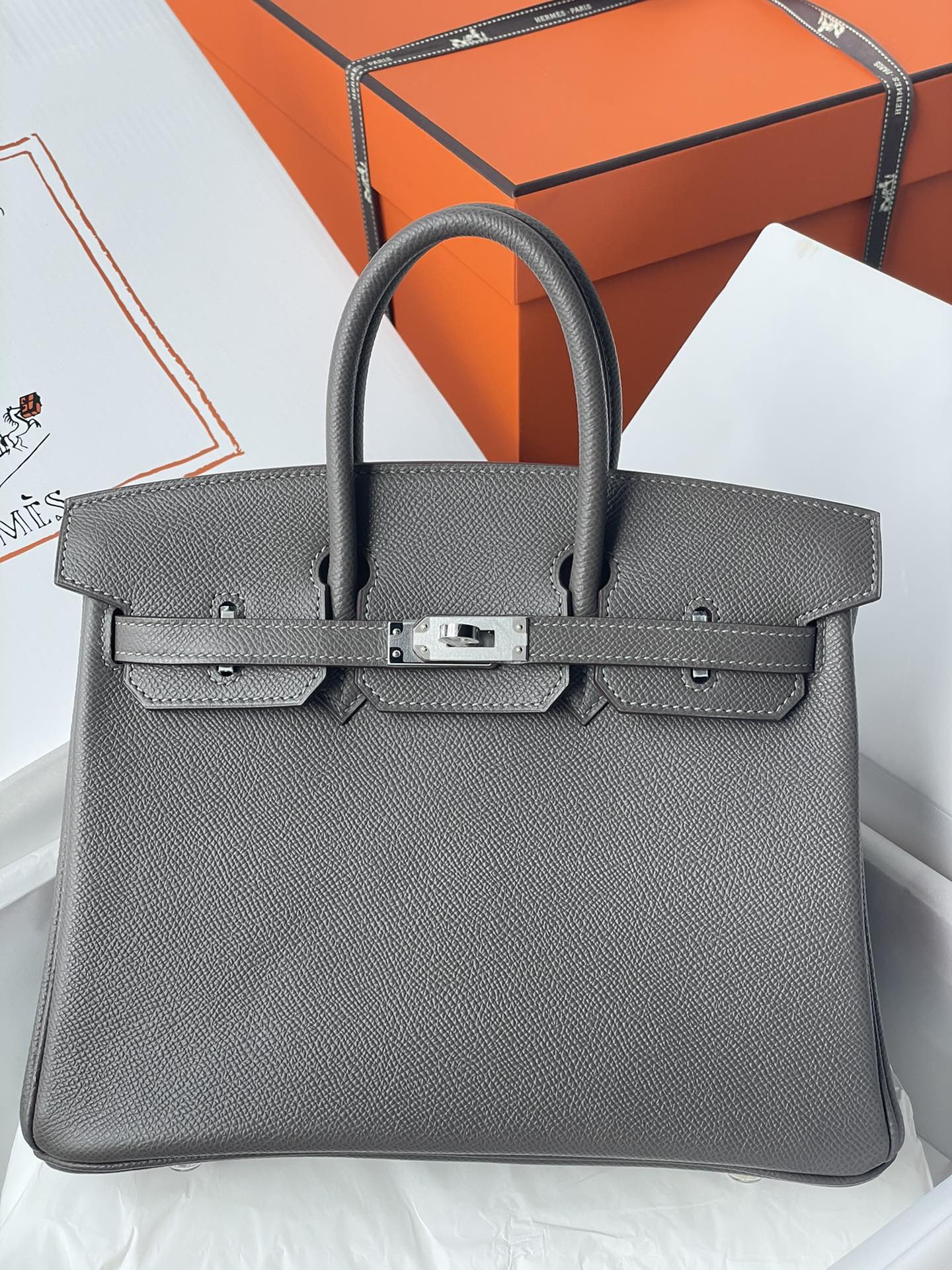 Hermes Birkin 25CM Epsom Leather Handbag Iron Grey